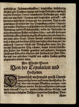Der Fünffte Punct. Von der Copulation und Hochzeiten.