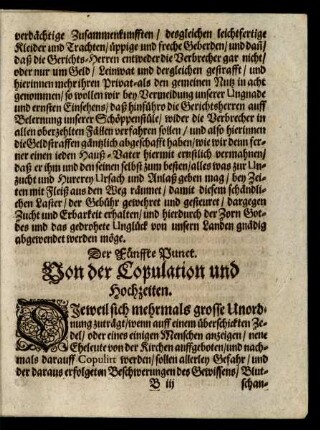 Der Fünffte Punct. Von der Copulation und Hochzeiten.