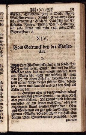 XIV. Vom Getranck bey der Wasser-Cur