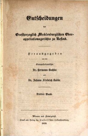 Entscheidungen des Großherzoglich Mecklenburgischen Oberappellationsgerichts zu Rostock, 3