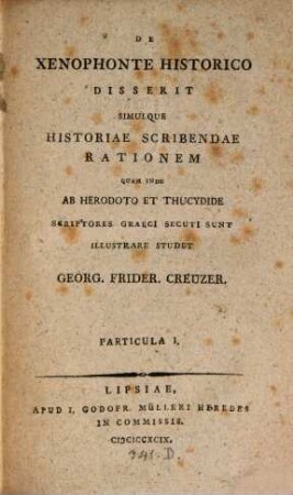 De Xenophonte historico : Partie I.
