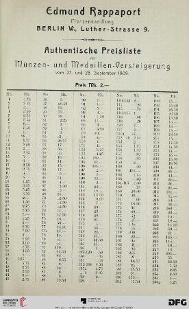 Authentische Preisliste