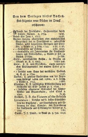Bey dem Verleger dieses Buches, sind folgende neue Bücher im Druck erschienen.