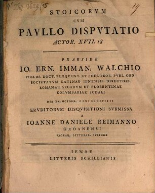 Stoicorum cum Paullo disputatio, Actor. XVII. 18