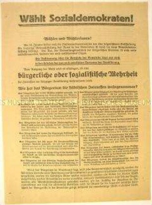 Programmatischer Wahlaufruf der Kandidaten der Sozialdemokratie zu den Stadtverordnetenwahlen am 13. Januar.