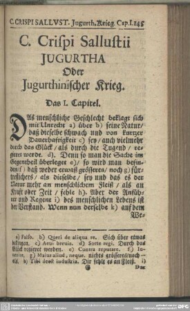 C. Crispi Sallustii Jugurtha Oder Jugurthinischer Krieg