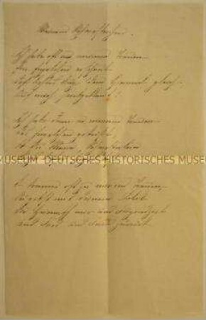 Gedicht "Meinem Schwesterchen" - aus der Schreibschatulle der Ulrike von Levetzow (Goethe-Kasten)