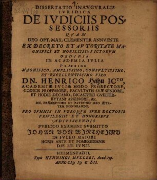 Diss. inaug. de iudiciis possessoriis