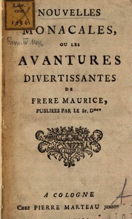 Nouvelles monacales : ou les avantures divertissantes de frère Maurice