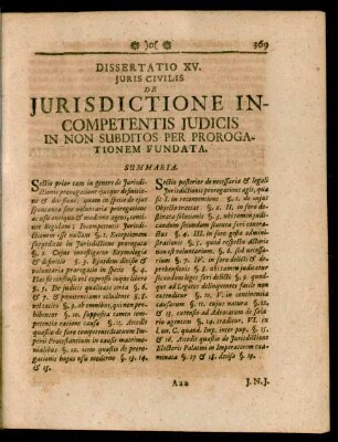 Dissertatio XV. Juris Civilis De Jurisdictione Incompetentis Judicis In Non Subditos Per Prorogationem Fundata