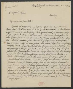 Brief an Ludwig Strecker an B. Schott's Söhne : 22.01.1922