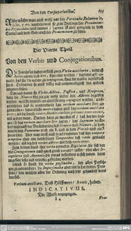 Der Vierte Theil. Von den Verbis und Coniugationibus