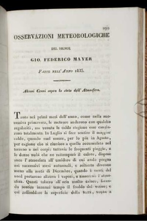 Osservazioni Meteorologiche Del Signor Gio. Federico Mayer Fatte Nell' Anno 1835.