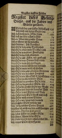Register dieses Gesang-Buchs, auff die Zahlen und Blätter gerichtet.