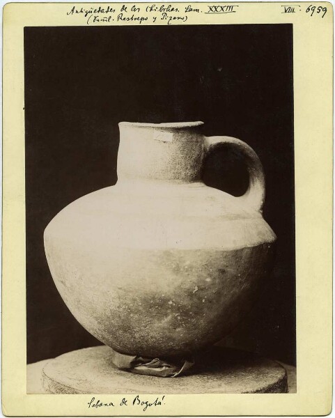 Clay vessel from the Restrepo y Pizano Lam. XXXIII, Antigüedades de los Chibchas