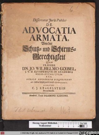 Dissertatio Juris Publici De Advocatia Armata