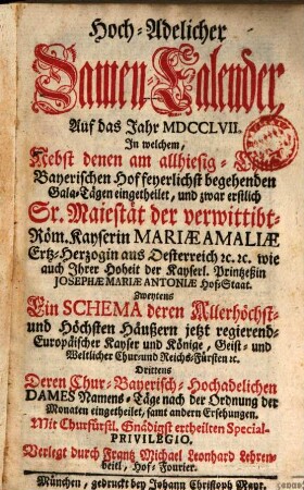 Hochadelicher Damen-Kalender. 1757