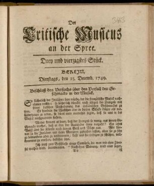 Drey und vierzigstes Stück. Berlin, Dienstags, den 23. Decemb. 1749.