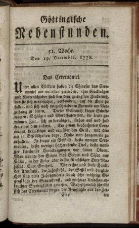 51. Woche. Den 19. December 1778