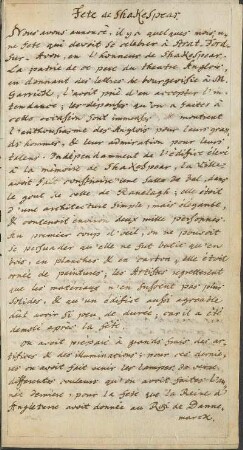 handschriftlicher Auszug "Fete de Shakespear" in Tinte