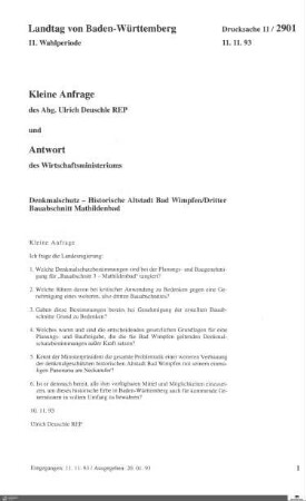 Drucksachen 2901-3000: Anträge, Anfragen, Gesetzentwürfe