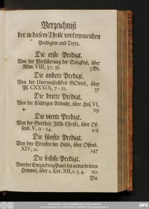 Verzeichniß der in diesem Theile vorkommenden Predigten und Texte.