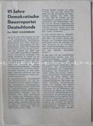 Sonderdruck mit einem Artikel von Ernst Goldenbaum zum 25. Jahrestag der DBD