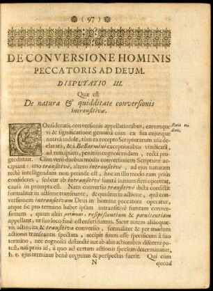 Disputatio III. Quae est De natura & quidditate conversionis intransitivae.