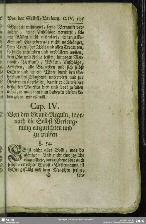 Cap. IV. Von den Grund-Reguln, wornach die Selbst-Verleugnung einzurichten und zu prüfen