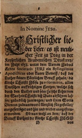 Syllogismus apodicticus, Das ist ... Schluss-Rede Dem klaren ... lästerhafftigen Beweiß Jodoci Kedds entgegen gesetzet : darinnen bewiesen wird, daß I. Die Römische Katholische Kirche ... die ... irrige Kirche, II. Der Papst ... der ... Wider-Christ, III. Jodocus Kedd ... ein ... verführischer Lehrer ... sey ...