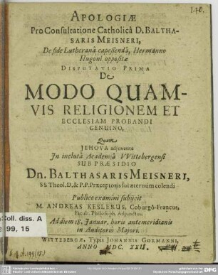 1: De Modo Quamvis Religionem Et Ecclesiam Probandi Genuino
