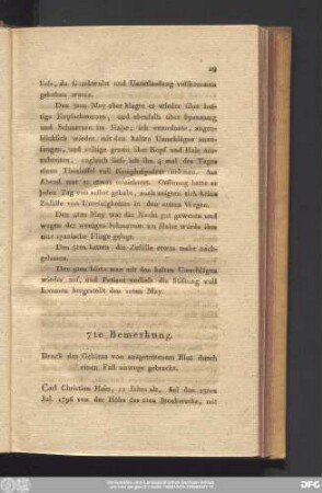 7te Bemerkung. Druck des Gehirns von ausgetretenem Blut durch einen Fall zuwege gebracht.