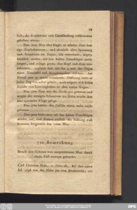 7te Bemerkung. Druck des Gehirns von ausgetretenem Blut durch einen Fall zuwege gebracht.