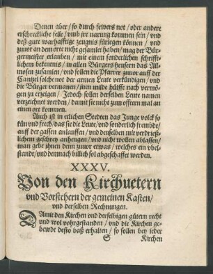 XXXV. Von den Kirchvetern und Vorstehern der gemeinen Kasten ...