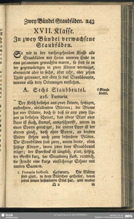 XVII. Klasse. In zwey Bündel verwachsene Staubfäden