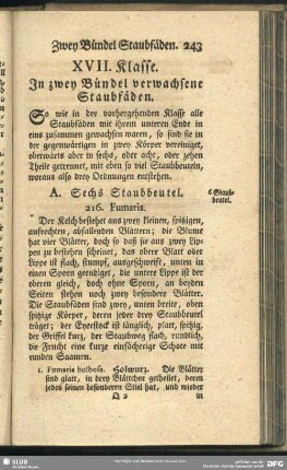 XVII. Klasse. In zwey Bündel verwachsene Staubfäden