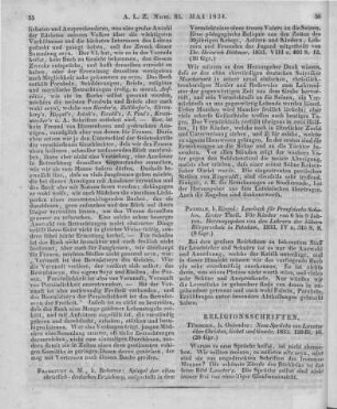 Neue Sprüche von Lavater über Christus, Gebet und Gnade. Tübingen: Osiander 1833