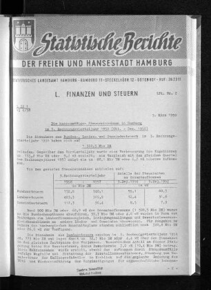 Die kassenmäßigen Steuereinnahmen in Hamburg im 3. Rechnungsvierteljahr 1958 (Okt. - Dez. 1958) : Lfd. Nr. 2