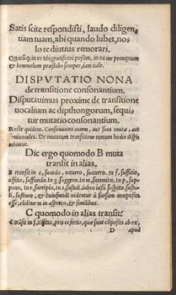 Disputatio Nona De transitione consonantium.