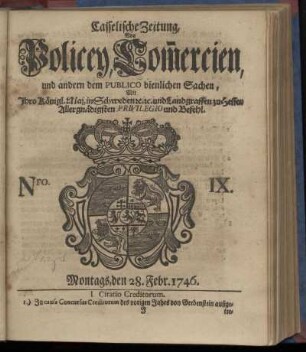 Nro. IX, Montags, den 28. Febr. 1746