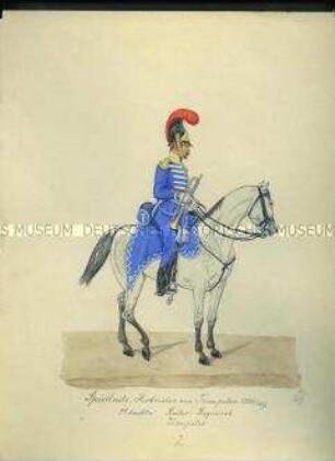Uniformdarstellung, Trompeter des 1. leichten Reiter-Regimentes zu Pferd, Sachsen, 1846-1849.