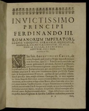 In Victissimo Principi Ferdinando III. Romanorum Imperatori, [...]
