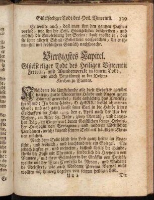 Viertzigstes Capitel. Glückseeliger Todt des Heiligen Vincentii Ferrern, und Wunderwercke in seinem Todt, wie auch Begräbnuß in der Dohm-Kirchen zu Vannes.