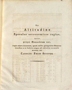 Super longitudine geographica speculae astronomicae regiae, quae Monachii est, 1. Commentatio lecta in consessu academico Idibus Augusti MDCCCVIII