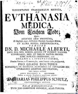 Dissertatio Inauguralis Medica, De Evthanasia Medica, Vom Leichten Todt