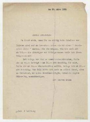Briefentwurf und Brief von Raoul Hausmann an [Unbekannt]. [Berlin]