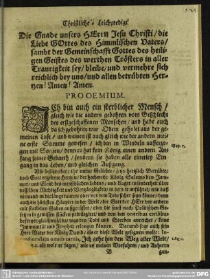 Leichenpredigt : Christliche Leichpredigt. Prooemium. Exordium. Exegesis.