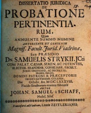 Dissertatio Juridica De Probatione Pertinentiarum