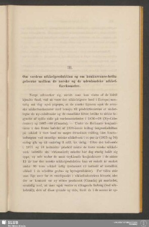 III. Om verdens nikkelproduktion og om konkurrance-betingelserne mellem de norske og de udenlandske nikkelforekomster