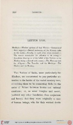 Letter XXII: Monkeys, Hindoo opinions of their Nature, ...